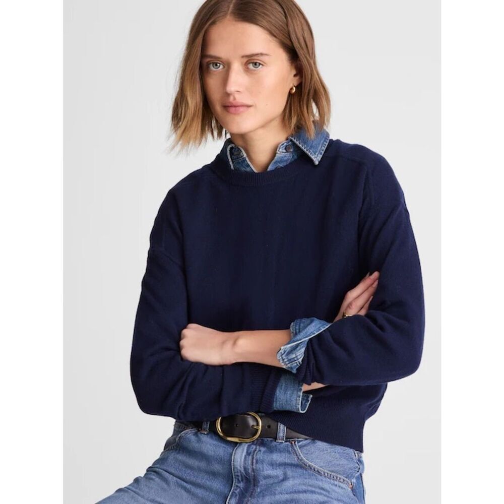 Madewell Navy Wool Blend Crewneck Pullover Sweater Women’s XL - S4